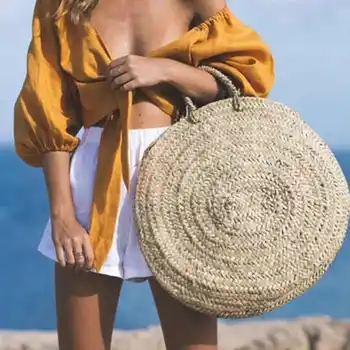 

LJL-New Simple And Generous No Decorative Plain Color Round Woven Bag Popular Straw Bag Handbags