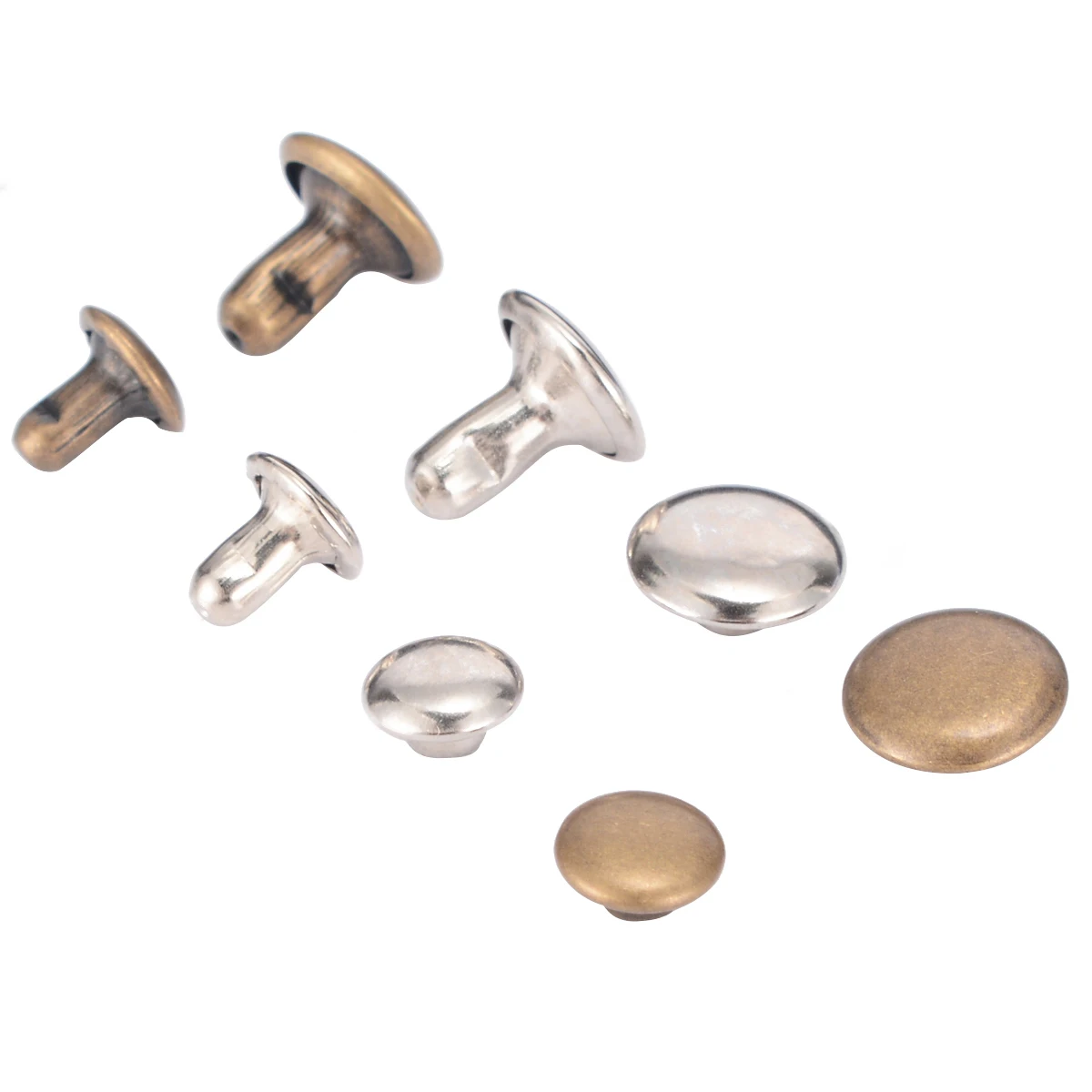 120 Set Silver + Bronze Rivets DIY Crafts Leather Repairing Rivets Tubular Metal Single with Fixing Tool Kit with Storage Box
