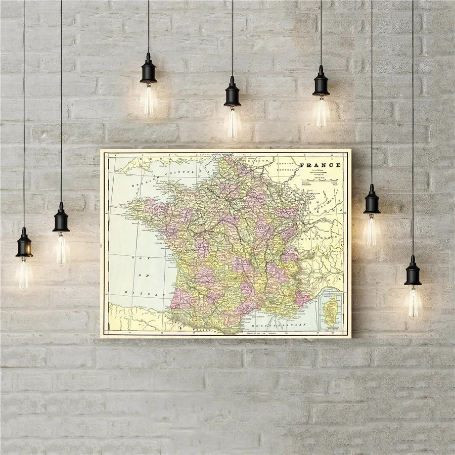 

National Geographic Map of France Vintage Style Political Picture Canvas Print Wall Sticker Clear International Boundaries
