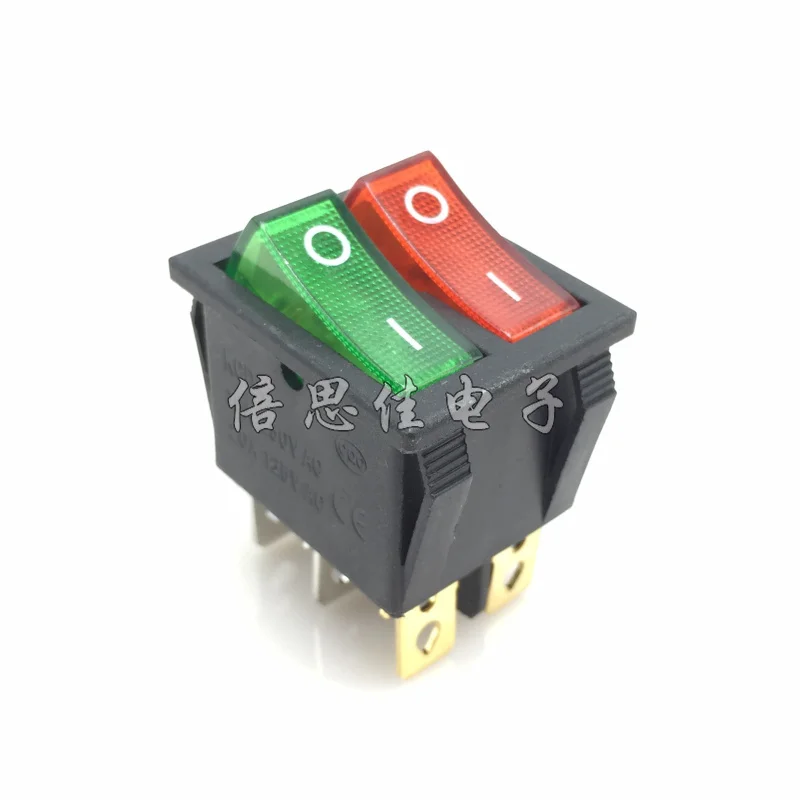 

5pcs/Rocker switch KCD6 6 Pin Red green Double color Double Lian Belt lamp 15A/250V 20A/125V AC Ship type switch