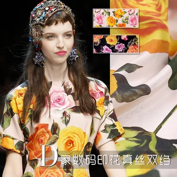 

112cm wide new printing silk fabrics warm season big catwalk section of high - grade spring and summer silk fabrics