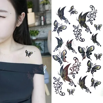 

Black brown butterfly flower Body Art Waterproof fake tattoo For Woman Flash TemporaryTattoo Stickers 10*20CM KD093 beautiful