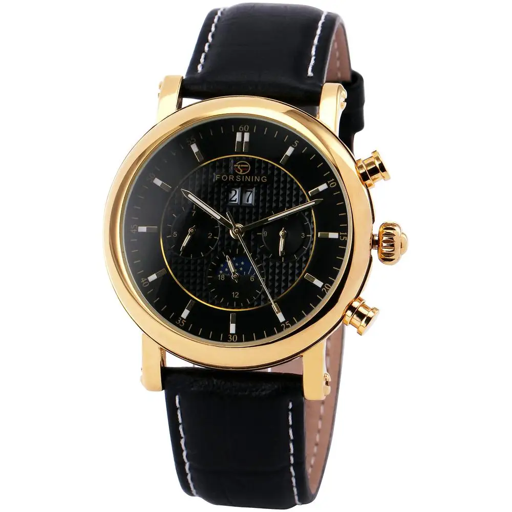 Winner Men Wrist Watch Automatic Mechanical Leather Strap Supersize Concise Style Date Calendar Box