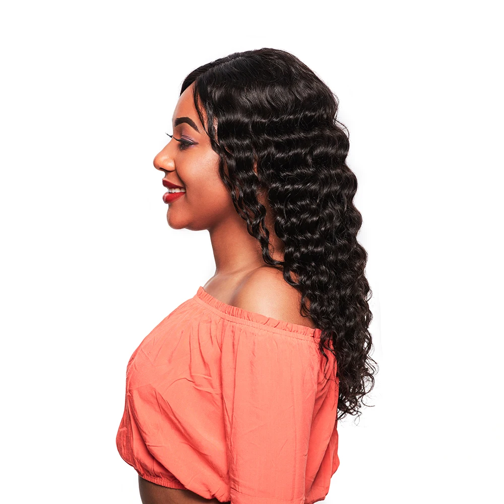 Megalook Peruvian Deep Wave Bundles with Frontal 100% Remy Human Hair Bundles with Lace Front Closure 13X4