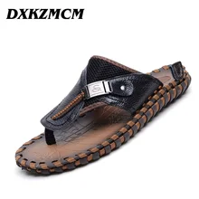 DXKZMCM Cuero Genuino Nuevo 2017 Marca Casual Hombres sandalias Zapatos Zapatillas de Verano flip flop Playa