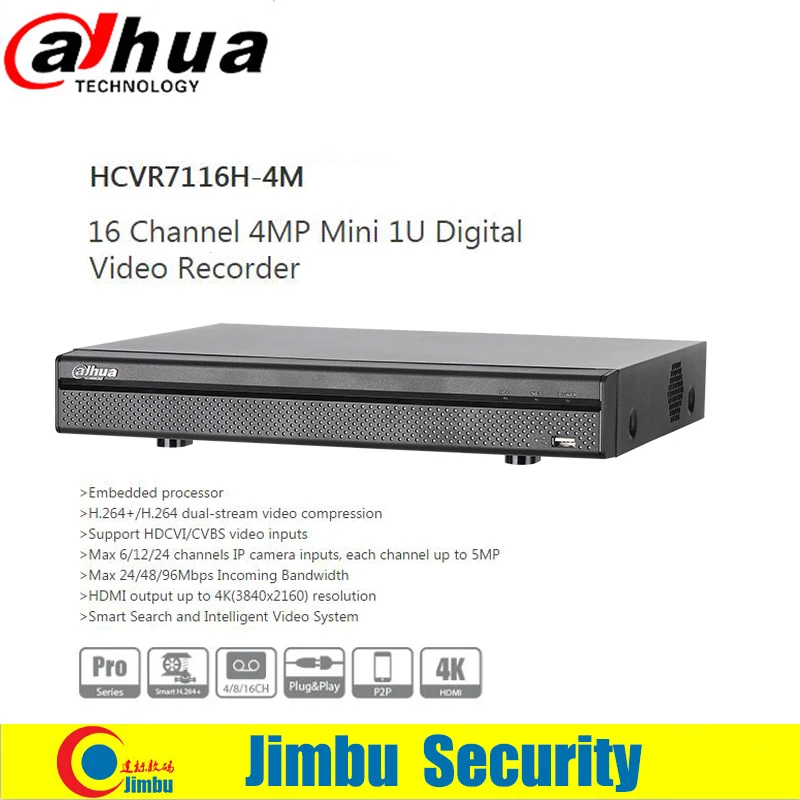 

Dahua 4MP HCVR recorder 16CH HCVR7116H-4M H.264+/H.264 Support HDCVI/CVBS video inputs each channel up to 5MP Smart Search
