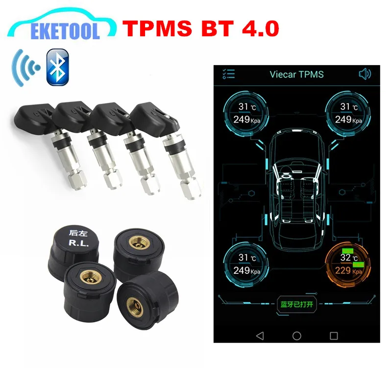 Auto detección de Presión de Neumáticos TPMS Monitor de sistema BT+4.0 Sensores para Android iOS