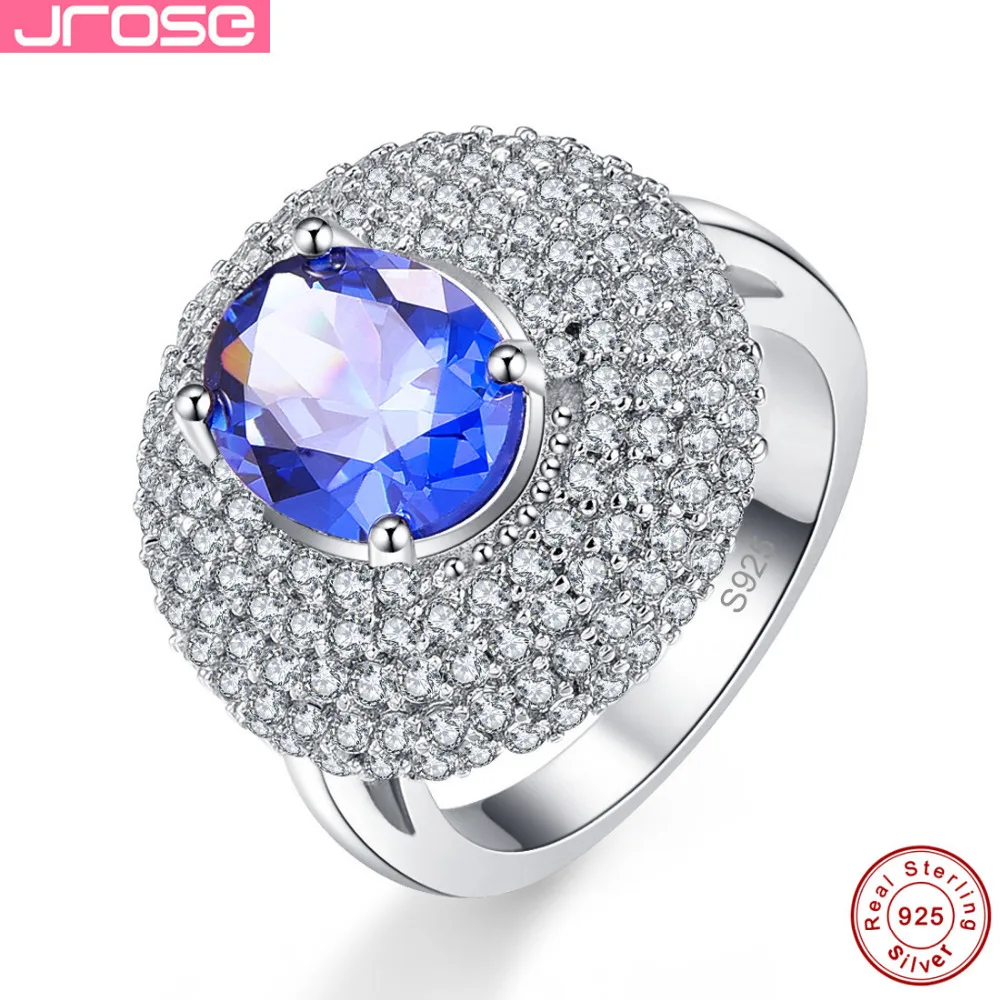 

Jrose Luxury Jewelry 100% Authentic 925 Sterling Silver Ring Blue Classic Lady Marriage Engagement Anniversary Ring