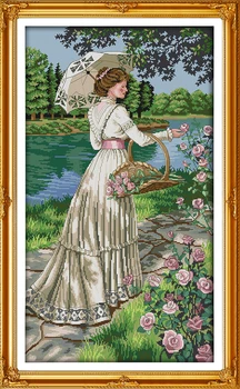 

Picking Flowers People Counted Cross Stitch 11CT Cotton Cross Stitch Sets Handmade Cross Stitch Kits Embroidery Needlework