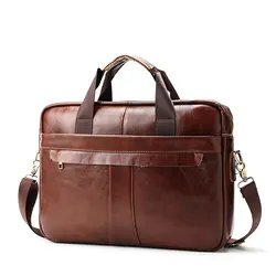 Для мужчин масла воск натуральная кожаный деловой портфель сумки через плечо путешествия 15,6 ноутбук Сумка Tote