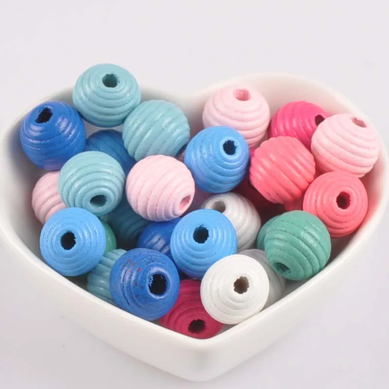 

14mm 20Pcs Mixed Color Natural Whorl Wave Wooden Round Ball Spacer Beads for Diy MT2076X