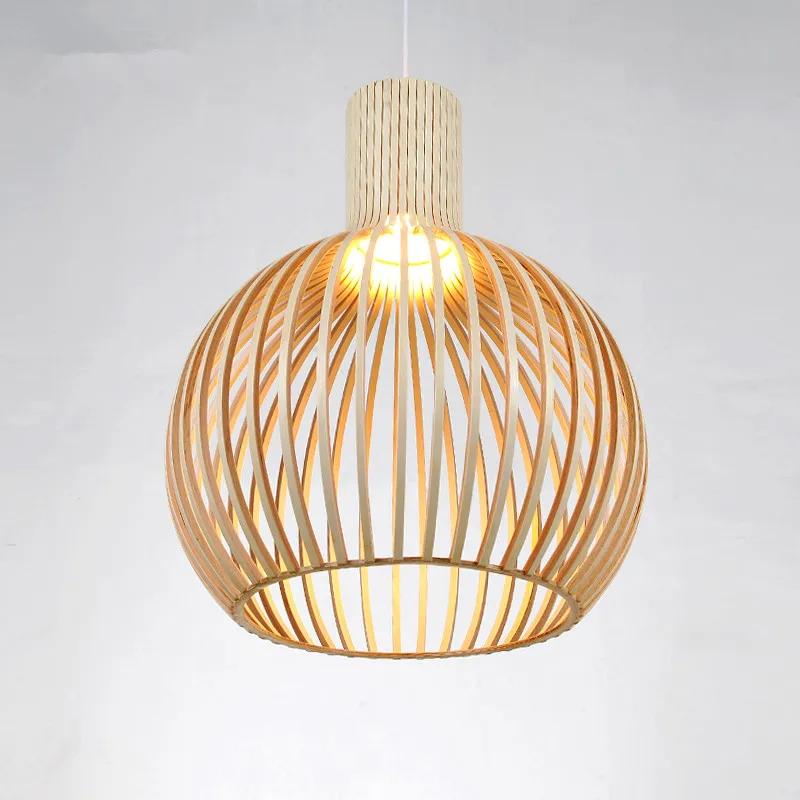 Modern Black Wood Birdcage E27 bulb Pendant light norbic home deco bamboo weaving wooden Pendant la - 32982397923