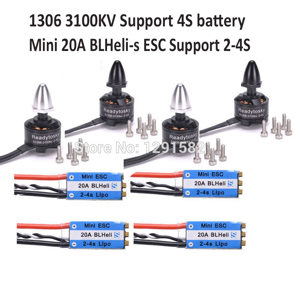 

Mini S1306 1306 3100kv Mini Brushless Motor / mini 20A BLHeli-s 2-4S ESC for RC 80 90 100 120 mm Quadcopter Drone