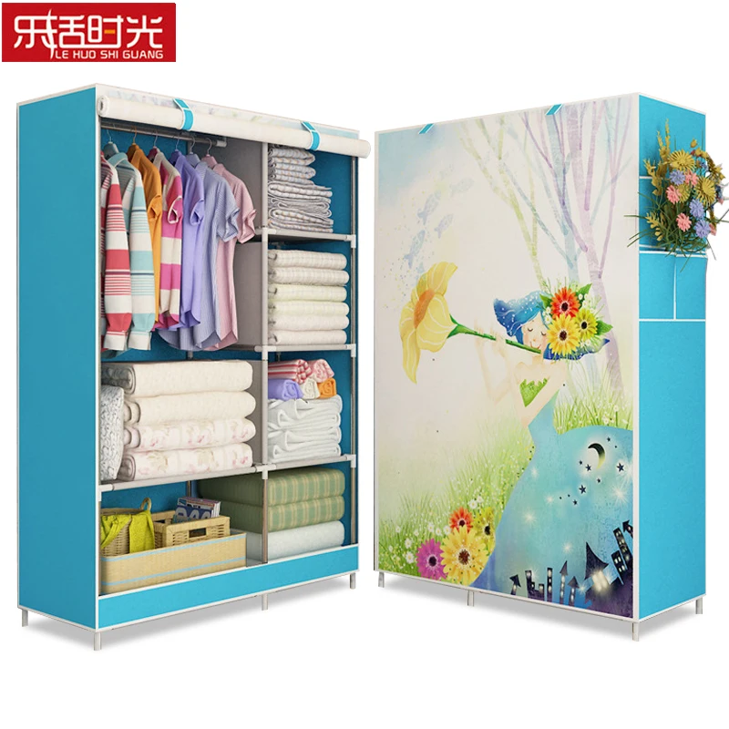

3D Painting Wardrobe Non-woven Fabric Reinforced Steel Frame Clothing Closet Bedroom Folding Storage Cabinet Furniture for home