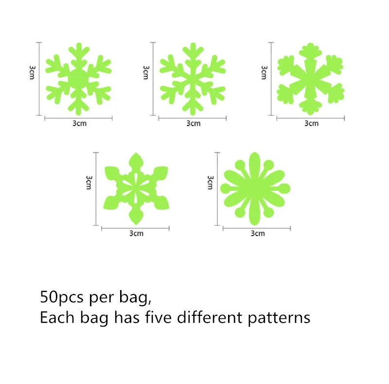 50 шт., Светящиеся Настенные наклейки в виде снежинки, Рождественская наклейка, светится в темноте, для маленьких детей, для спальни, домашний декор, флуоресцентная Наклейка на стену