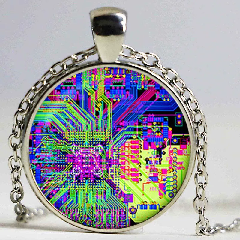 Printed circuit Board electronic pendant. Circuit Board Necklace plated