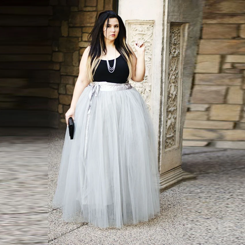 Plus Size Tulle Skirt Wide Band Waistline A Line Floor Length Maxi ...