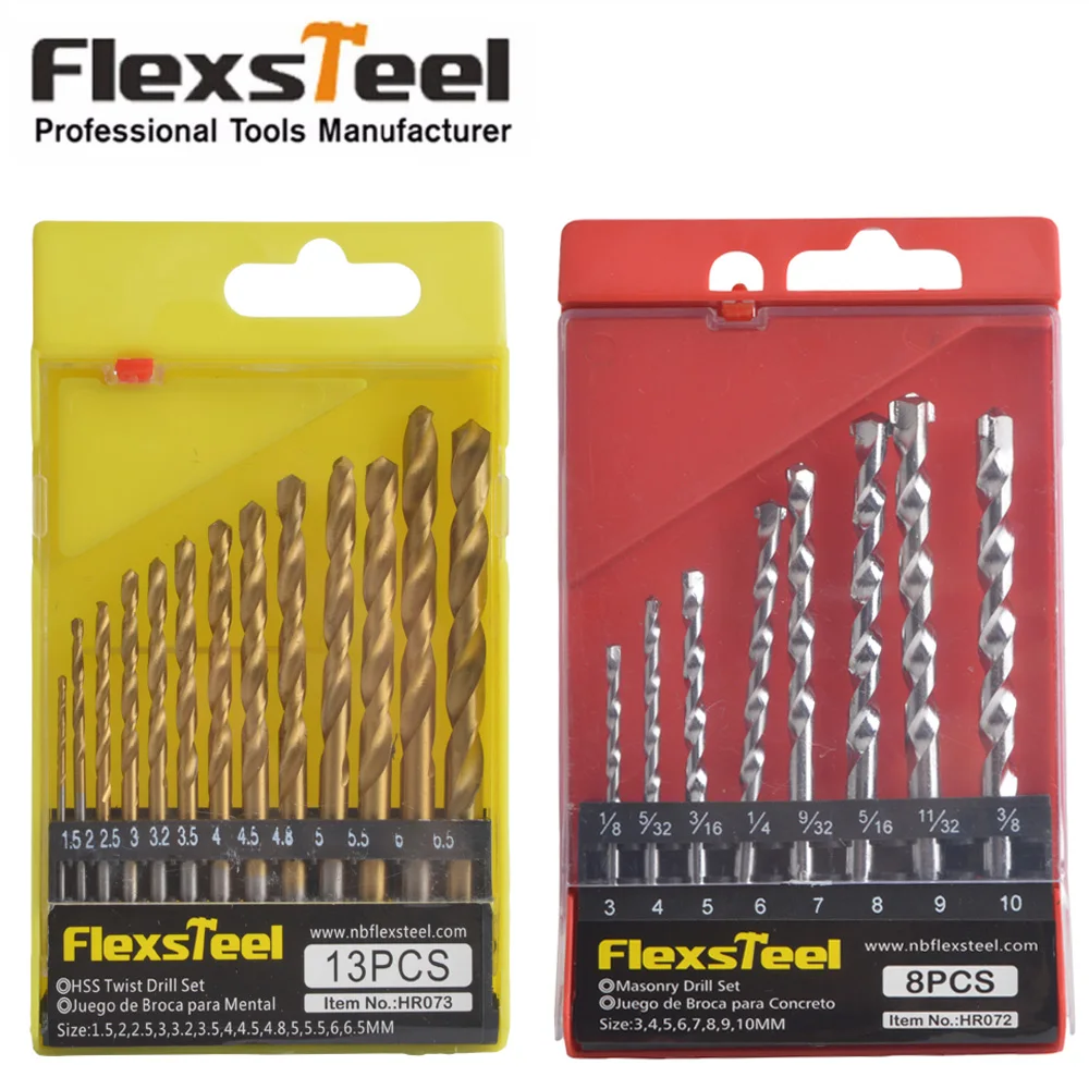 Flexsteel 8PCS HSS Manual Masonry Rock Drill Bits Set for Concrete