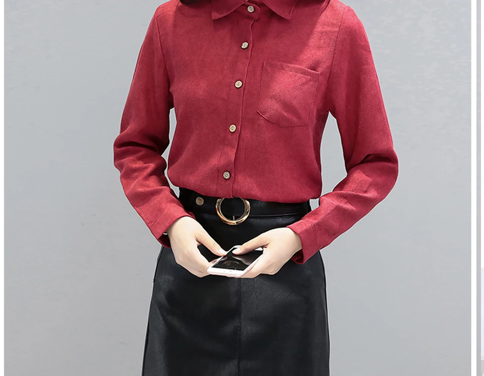Вельветовые корейские винтажные женские рубашки с отложным воротником Модные осенние повседневные женские блузки с длинными рукавами Топы Новое поступление T7O713A