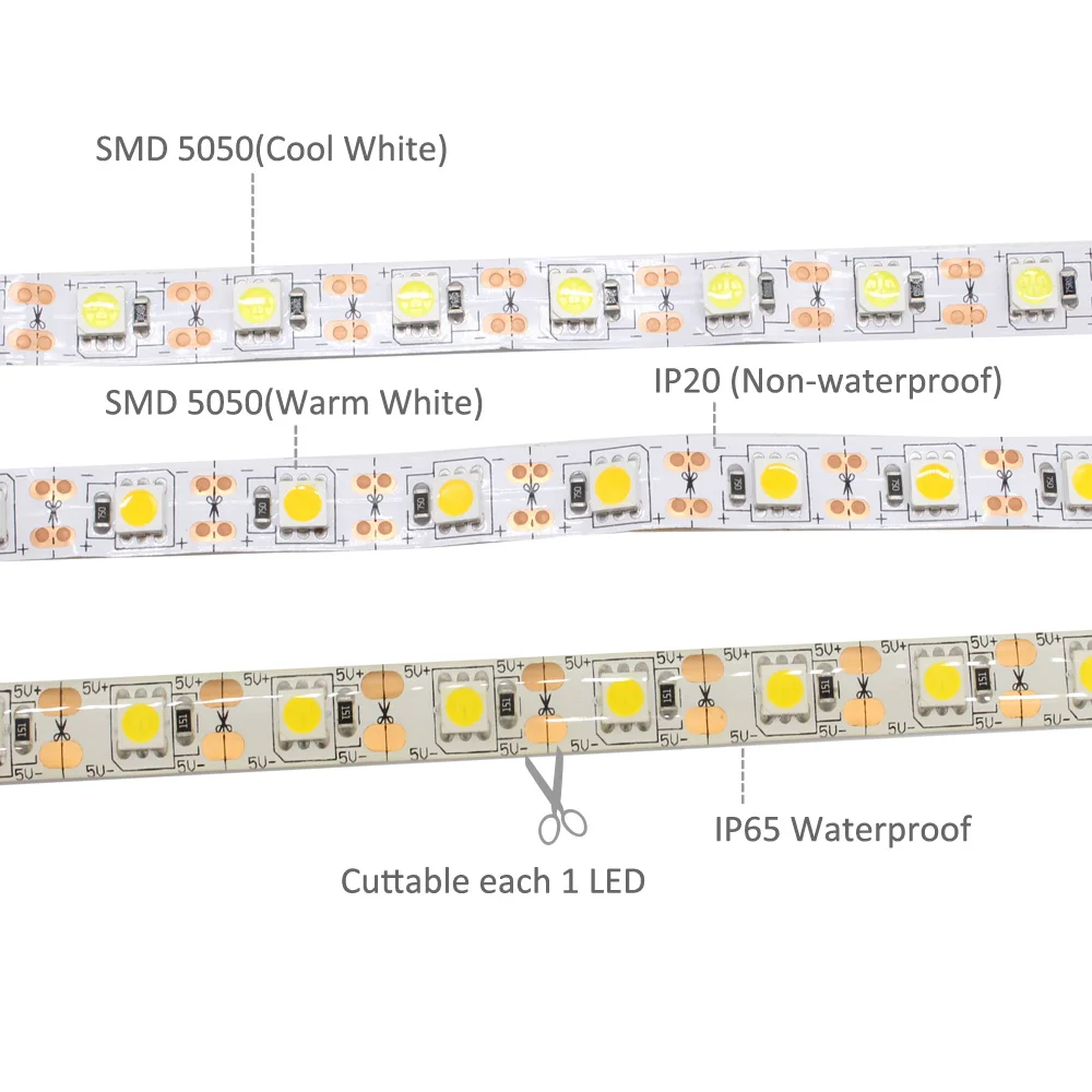 Водонепроницаемая светодиодная лента USB 5 В SMD 5050 с регулируемой яркостью