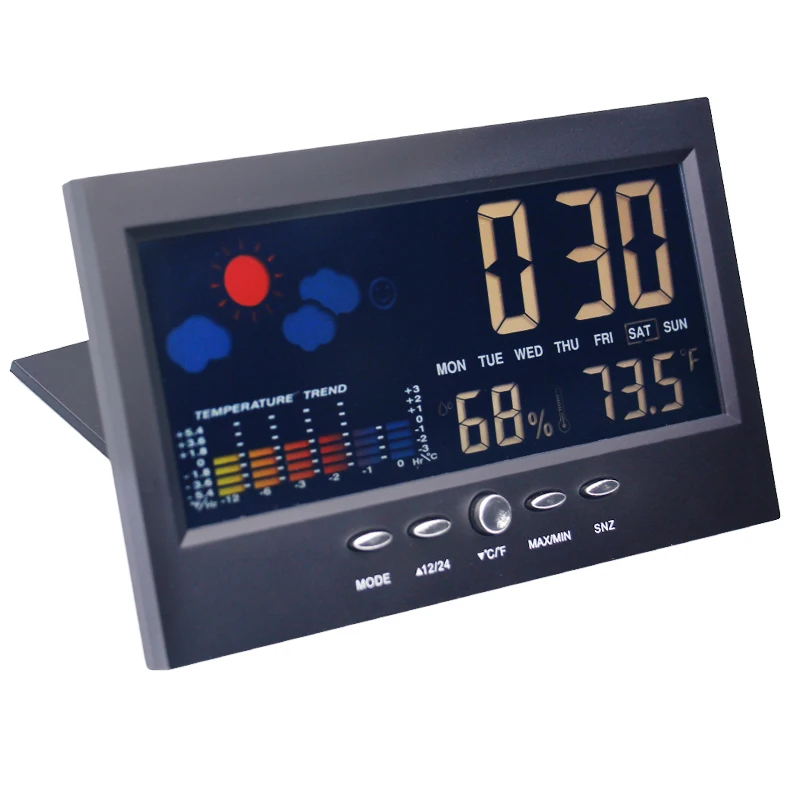 Цифровой ЖК-термометр, гигрометр, часы, будильник, календарь, отображение погоды с голосовой активированной функцией подсветки скидка 39