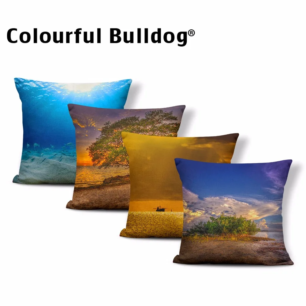 Hot Pretty Sunset Landscape Cushion Gr Beach Pillow Cases Pretty Sunset Landscape Cushion Gr Beach Pillow Cases Shallow Sea Throw Pillows Lighthouse Boats Tree 43 Cm Couch Decorate