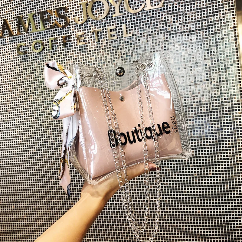 

Women clear bag bucket bag Fashion Transparent Women Shoulder Bags Ladies Messenger Casual Shopping Scarves Handbags