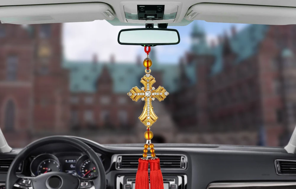 Подвеска для автомобиля, металлический кристалл, алмаз, крест, зеркало, висячие украшения для автомобиля, украшение интерьера, крест в автомобиле, аксессуары