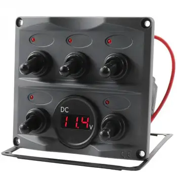 

On/Off Toggle Switch Panel with Red LED Voltmeter Waterproof LED Indication Light Digital Voltmeter for Car Boat RV Yacht 5P