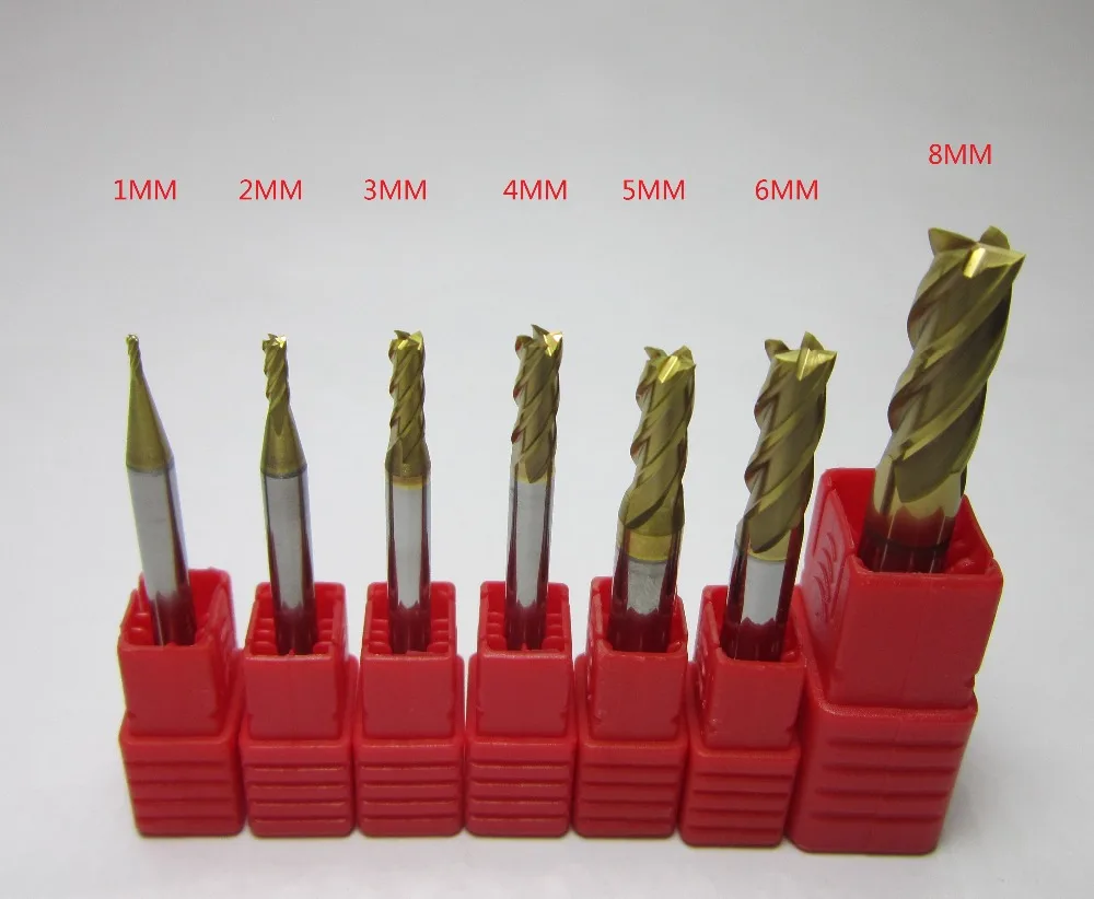 7PCS/lot 1mm - 6mm 8mm four 4 flutes Carbide flat End Mills set CNC machine milling cutter bits drill cutting for metalworking