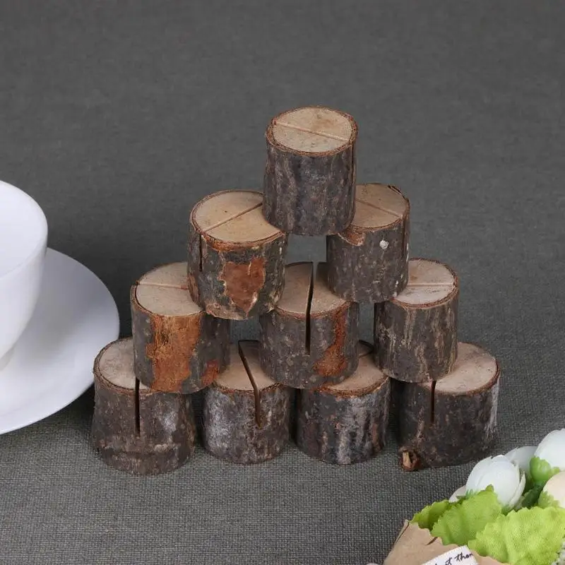 

10pcs/lot Wood Pile Name Place Card Photo Holders Natural Wooden Stump Shape Menu Number Clip Stand Wedding Party Table Decor