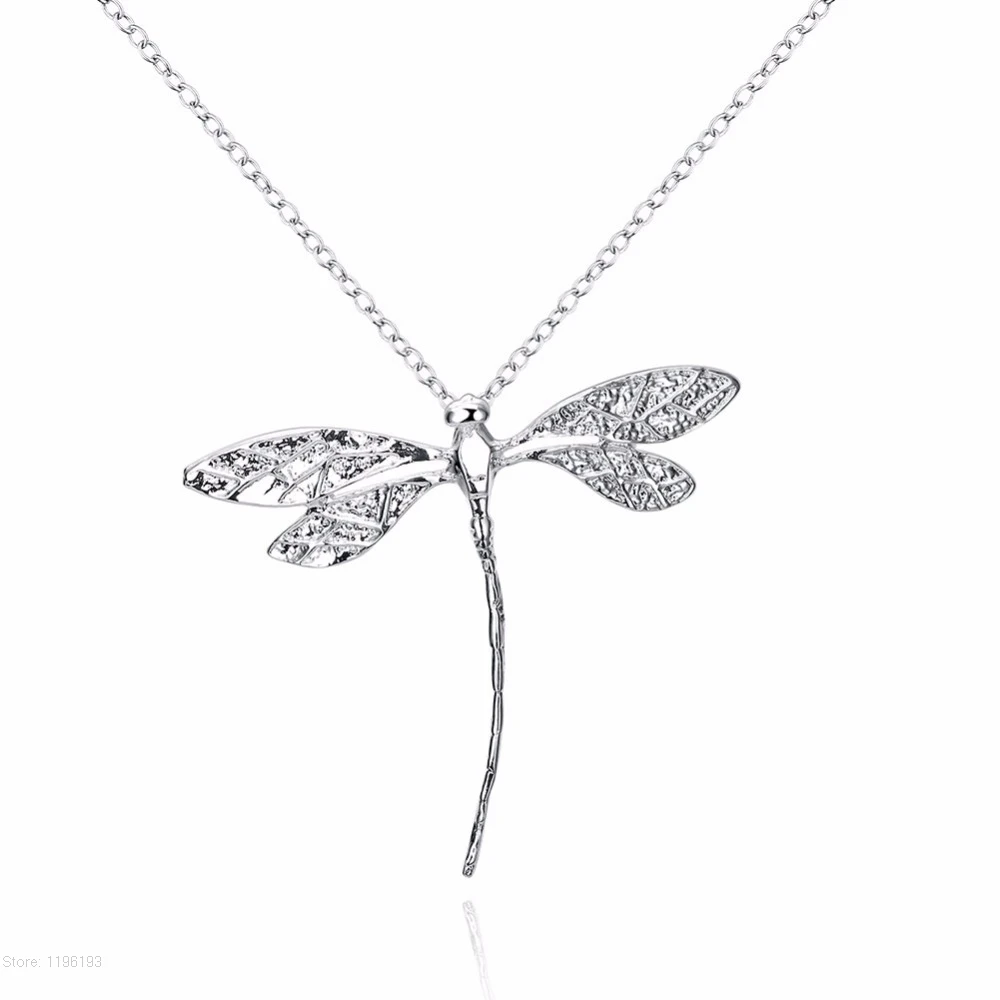 

Big Dragonfly Pendants 925 stamped silver plated necklaces Colar de Prata 20'' snake chains For woman's Valentine's Day Gift
