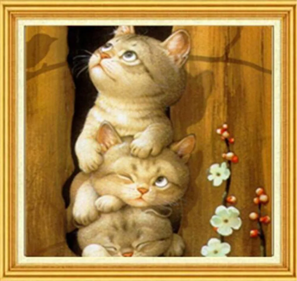 Полная мозаика картина три кота Алмазная мозаика картина со стразами Вышивка крестом Алмазная мозаика фото