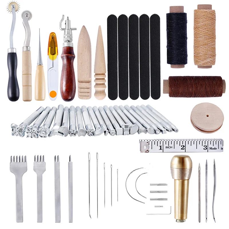 

59Pcs/Set Leather Craft Tools Kit Punch Carving Hand Sewing Work Saddle Leathercraft Accessories DIY set