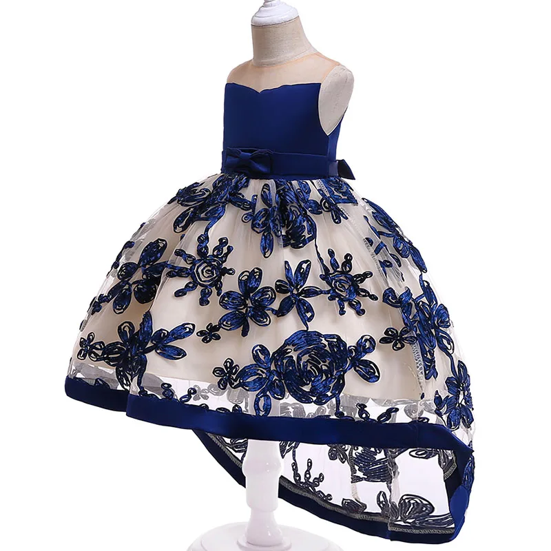 Платье с цветочным узором для девочек; летняя одежда для маленьких девочек; детское свадебное платье принцессы; детская одежда со шлейфом; праздничное платье; костюм; T5096 - Цвет: Dark blue