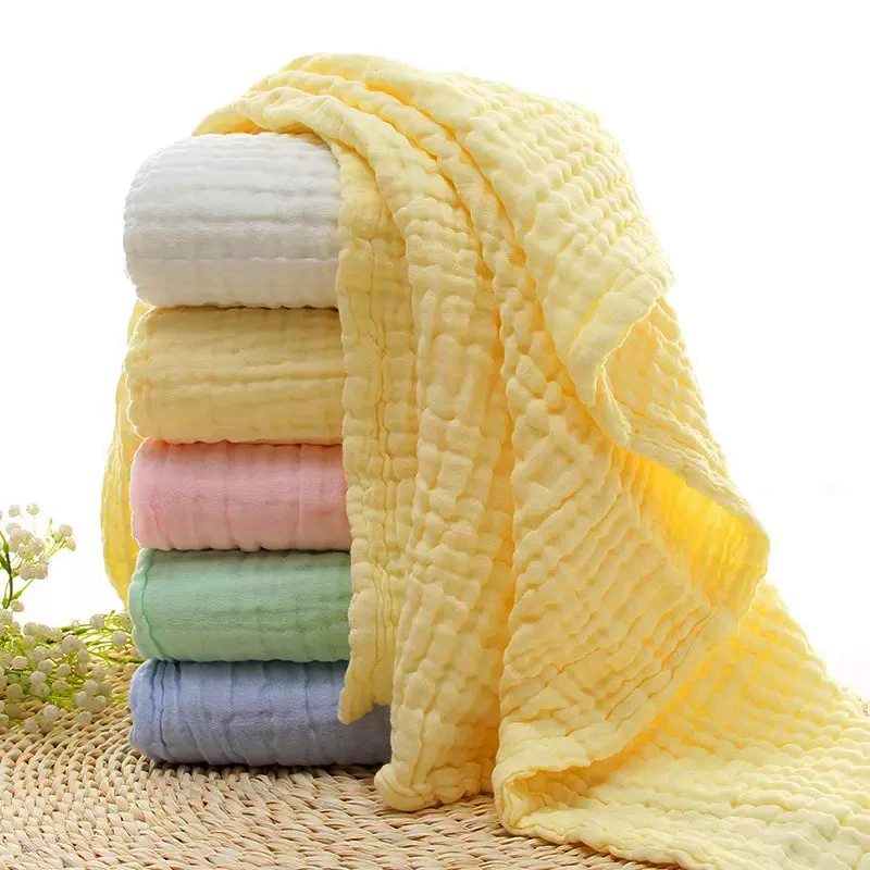 

6 Layers Solid Color Baby Bath Towel Muslin 100% Cotton Towels Neonatal Child Absorb Blanket Swaddle Wrap Bedding 105 * 105cm