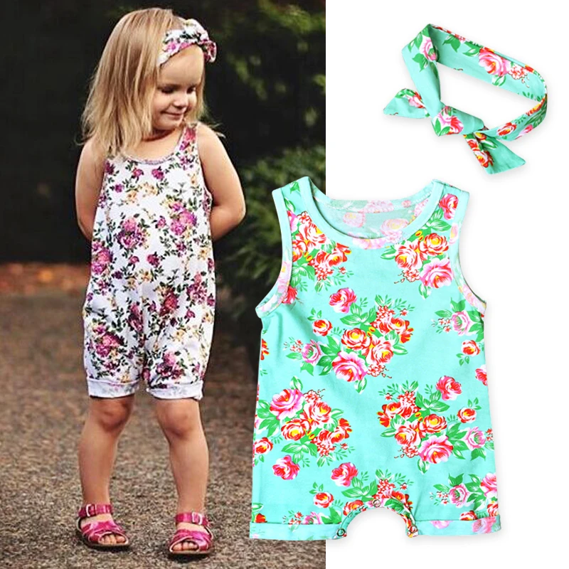 2017 Baby Rompers Summer Girls Clothing Sets Flower Newborn Baby