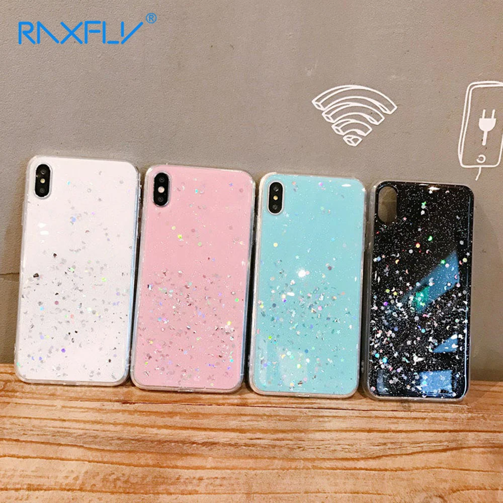 

RAXFLY Glitter Soft TPU Phone Case For iPhone 7 8 Plus XS XR X Xs Max Cases Plain Glossy Cover For iPhone 6S 6 Plus Cute Case
