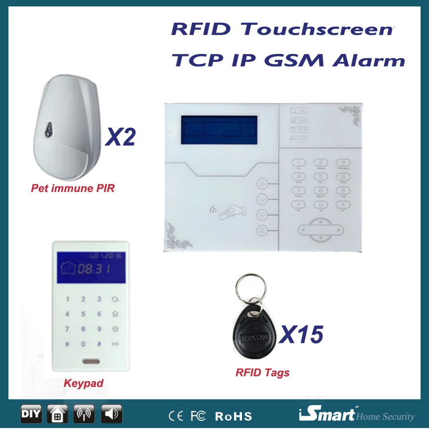 

433MHz ST-VGT Home Alarm System TCP/IP GSM Security System, Arm/Disarm by RFID Tags and Keypad, Free Shipping