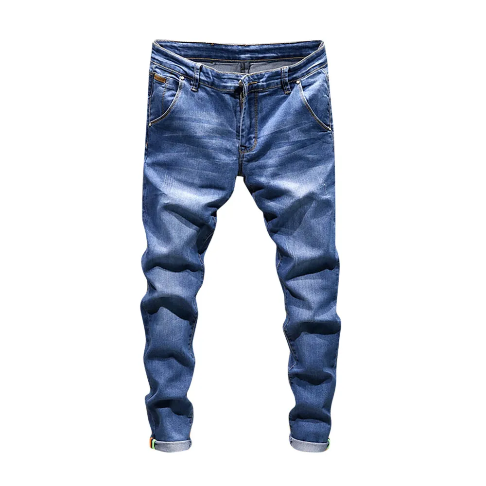 DOUDOULU мужские повседневные осенние джинсовые хлопковые винтажные потертые рабочие брюки в стиле хип-хоп джинсы брюки с вышитыми цветами мужские джинсы s# SS - Цвет: Небесно-голубой