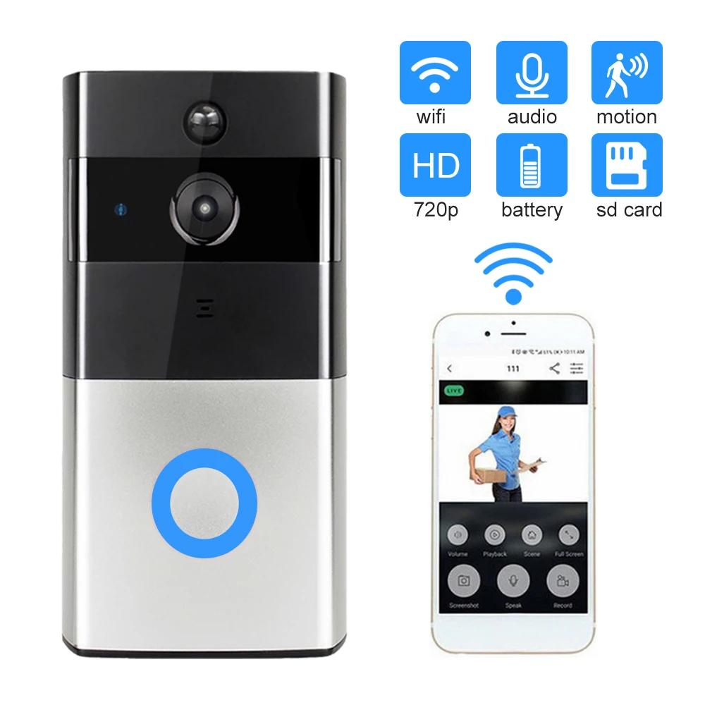 

Video Doorbell WiFi Wireless HD 720P Video Door Phone WIFI Doorbell Camera Remote Control For Apartments IR Alarm SD Card