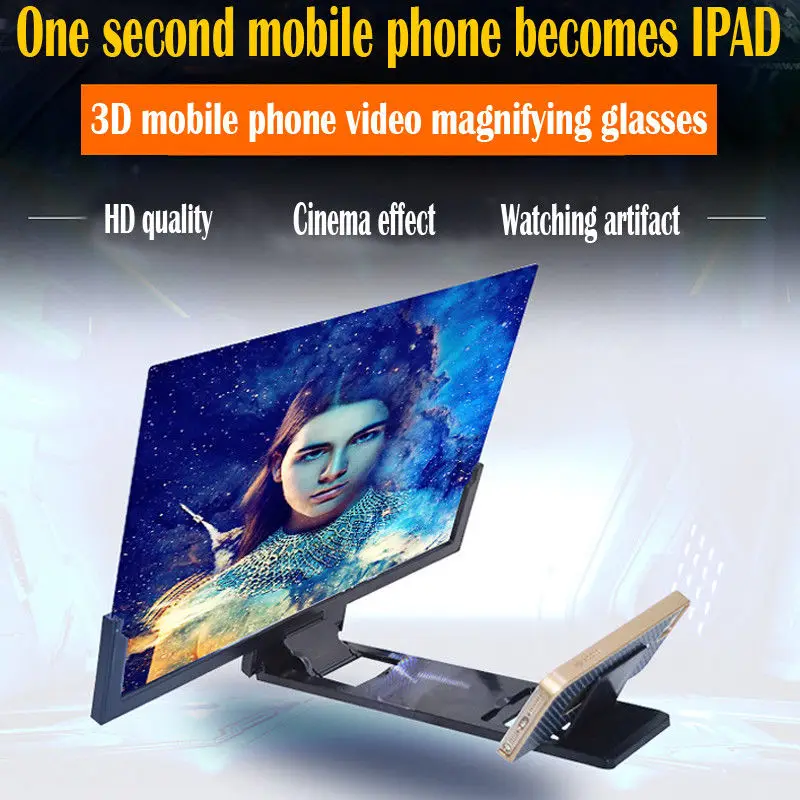 

Phone Screen Magnifier Cellphone Projector Enlarged Amplifier Mobile Bracket Desktop Holder 3D HD Movie Video Stand For Phone