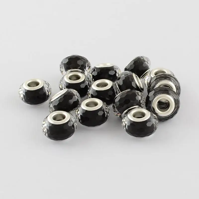 Large Hole Acrylic European Beads, with Silver Tone Brass Double Cores