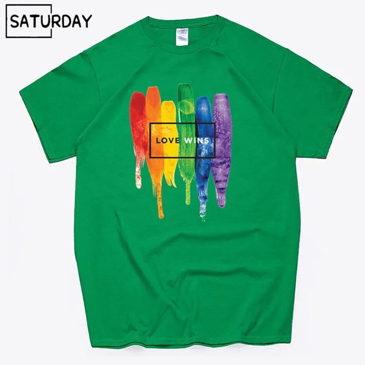 Мужские хлопковые футболки с надписью "Pride Lgbt Gay Love lesbies Rainbow", лето, футболки с надписью "Love Wins", подарок бойфренду - Цвет: T57Green