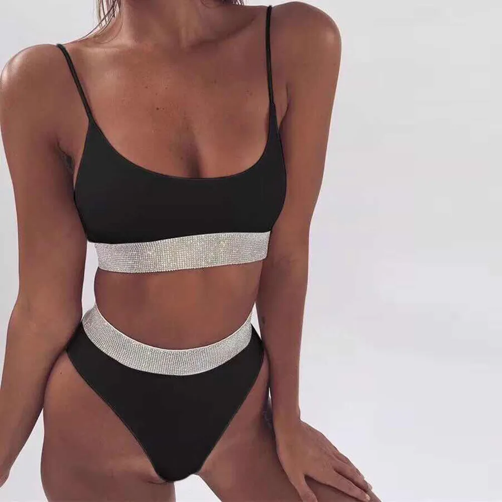 

Rhinestone Lingerie Trendy Underwear Bra and Panties Set Ultra-thin Two-piece Sling Tops Two Piece Set Cool Club Outfits