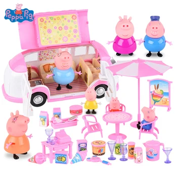 

Original Peppa Pig George Pig Action Figures Toy Peppa Pig George Friends Soft Head Doll Field Dining Car Scene Kids Toy Gift