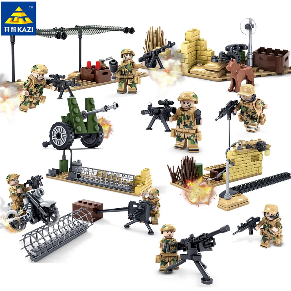 

KAZI 4 In 1 Military Wolf Tooth Field Army Soldiers SWAT Weapon Building Blocks Bricks Action Figures Toys Compatible