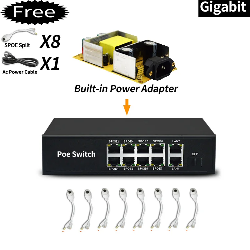Buy Gigabit 10 port PoE Switch with 10/100/1000Mbps