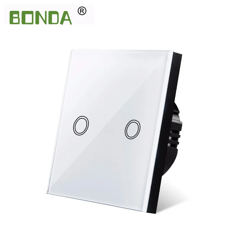 

Bonda Touch Switch Eu/uk Standard White Crystal Glass Panel Touch Switch, Ac220v,1 Gang 1 Way, Eu Light Wall Touch Screen Switch