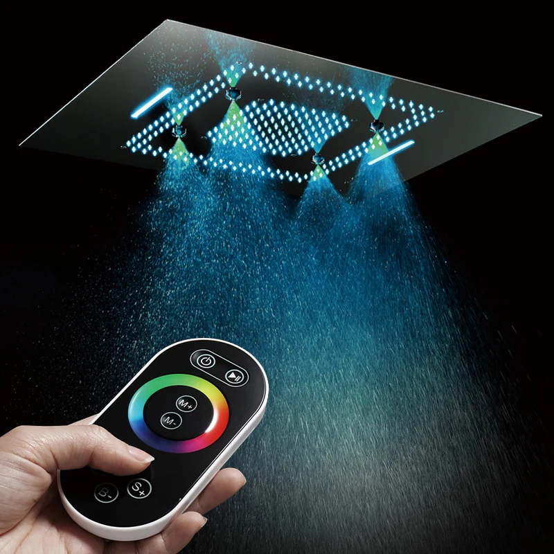 Embedded Ceiling Mounted Shower Head Bathroom Rainfall Shower Panel with LED Lights, Quality 304 SUS Top Shower Remote Control